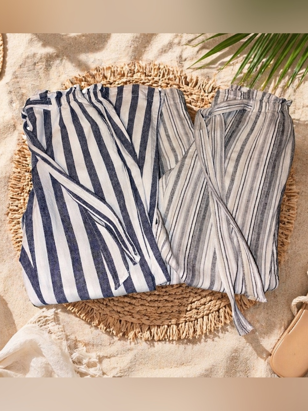 beachlunchlounge Bundle Striped Linen Ankle Pants XS Vacation or Beach